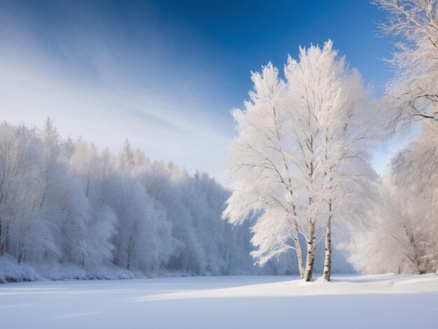 Una tranquilla scena invernale con un albero bianco solitario coperto di neve