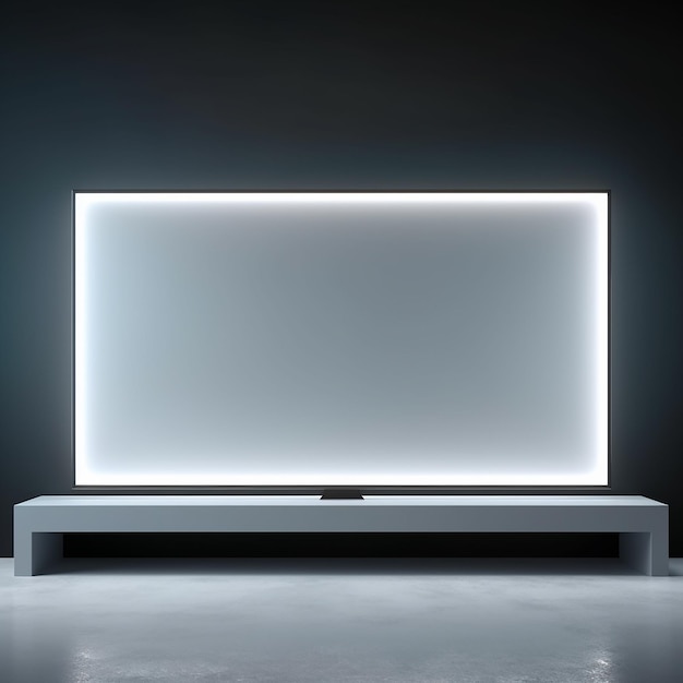 una TV a schermo piatto è sulla parete in una stanza buia