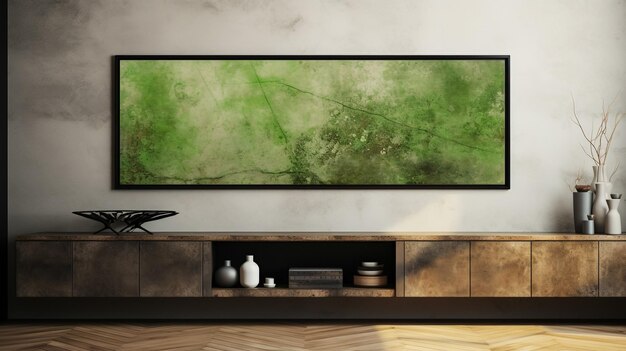 una TV a schermo piatto montata su un muro con uno sfondo verde