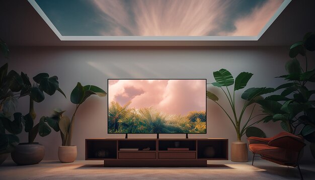 Una TV nera con un DVD sul colorismo dell'esposizione del lucernario 4K ad alta risoluzione