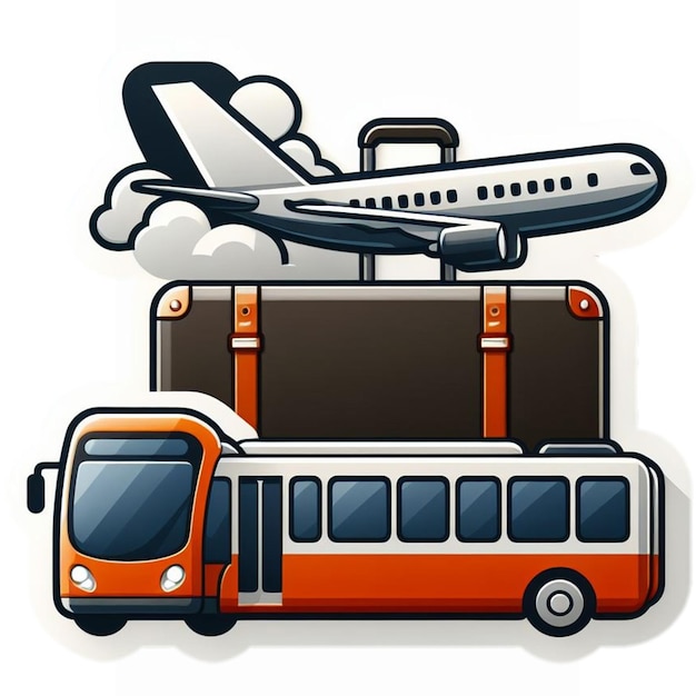 Una valigia con un aereo, un autobus e una compagnia di metropolitana Per il modello di design dei social media post banner