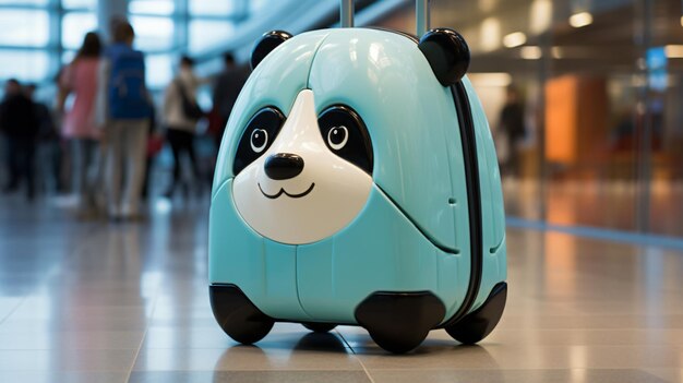 Una valigia da viaggio in forma di panda per bambini all'aeroporto
