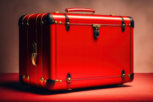 Una valigia rossa moderna su uno sfondo rosso