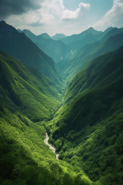 Una valle di montagna attraversata da un fiume