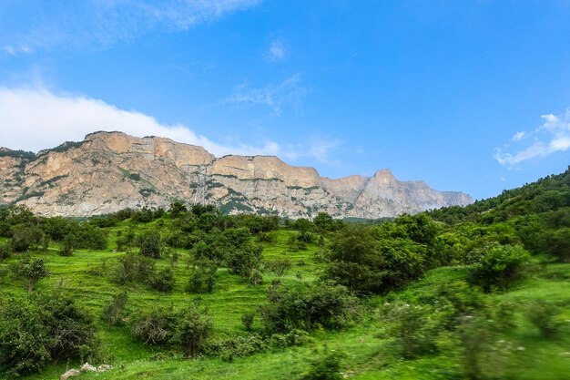 Una valle di montagna nella gola del fiume CherekBalkar in prossimità del tratto di Ushtulu Caucaso 2021