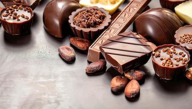 Una varietà di cioccolatini e noci su un tavolo