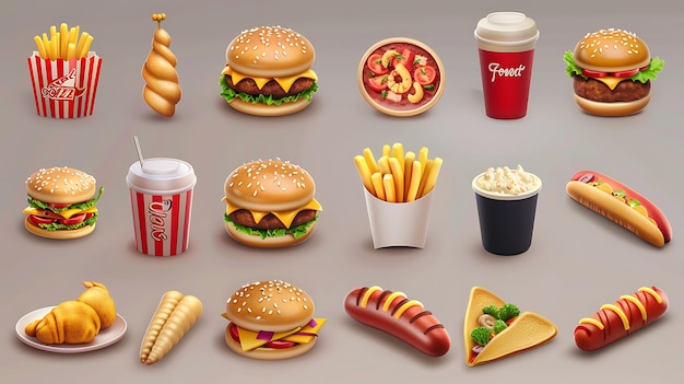 Una varietà di deliziosi alimenti sono visualizzati in questa immagine Ci sono hamburger hot dog pizza patatine e altro ancora