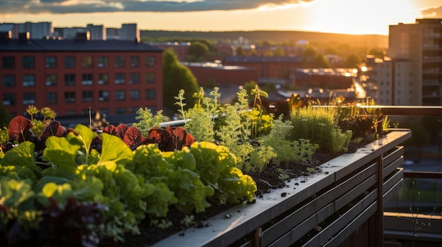 Una varietà di erbe sono coltivate sul balcone della città giardino del balcone urbano