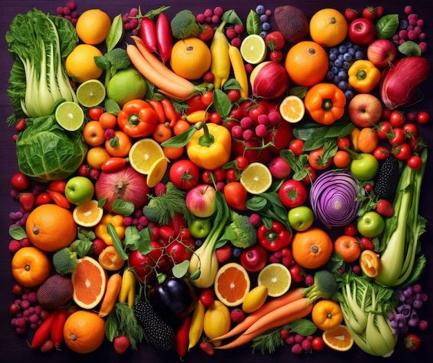 Una varietà di frutta e verdura colorate