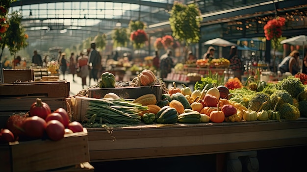 Una varietà di frutta e verdura sulla tavola Una mostra colorata e nutriente Primavera