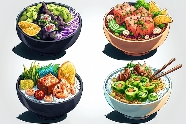 Una varietà di gustose poke bowl