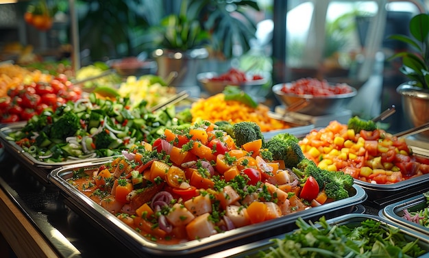 Una varietà di verdure fresche sono esposte in buffet