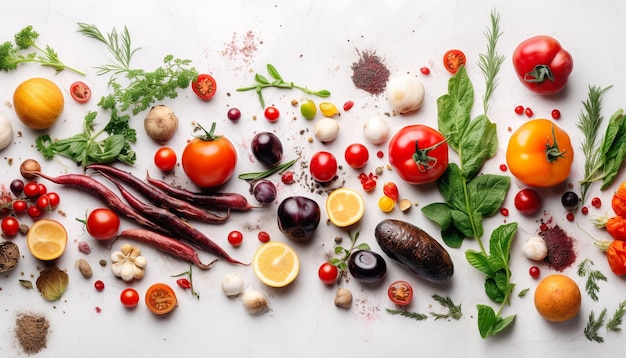 Una varietà di verdure su uno sfondo bianco