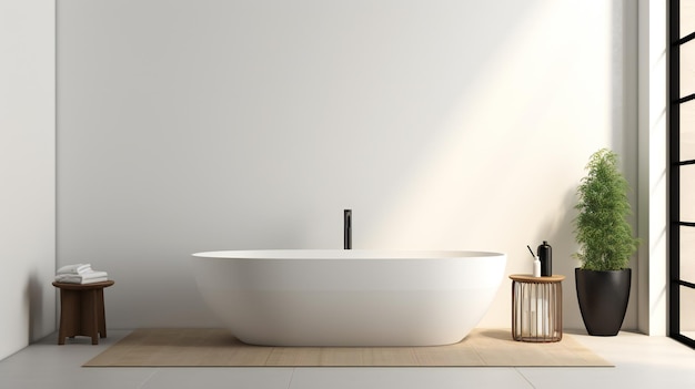 Una vasca da bagno bianca con un rubinetto nero e un ripiano con sopra un ripiano.