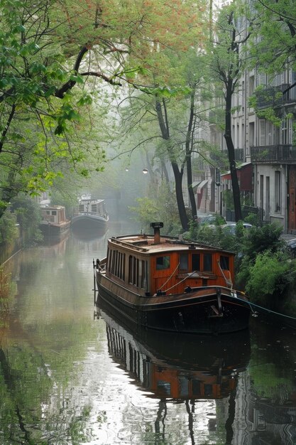 Una vecchia barca nel canale della città sull'acqua