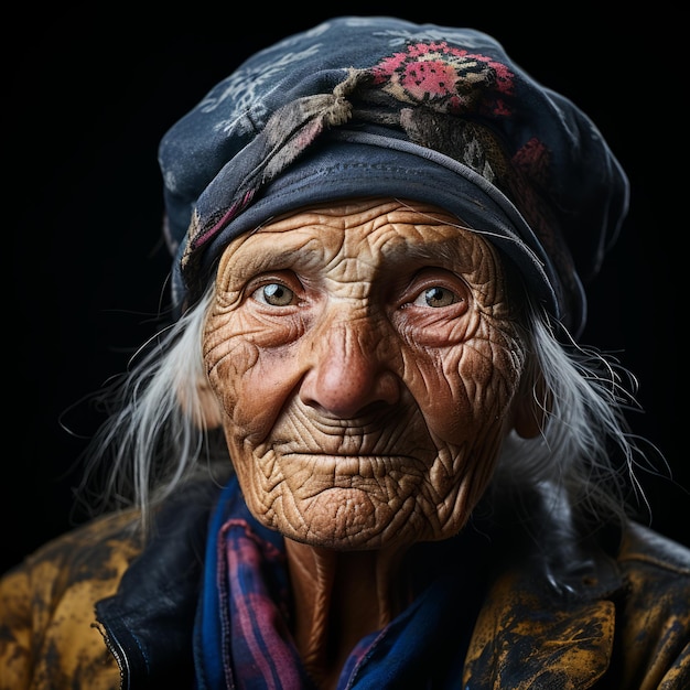 una vecchia donna con le rughe sul viso