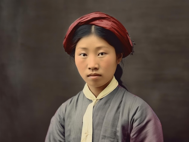 Una vecchia fotografia a colori di una donna asiatica dei primi del '900