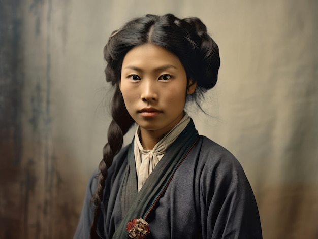Una vecchia fotografia a colori di una donna asiatica dei primi del '900