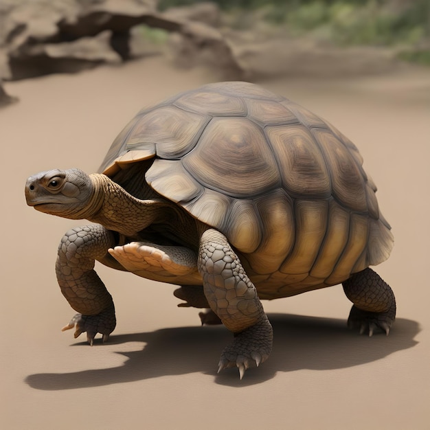 Una vecchia tartaruga che corre