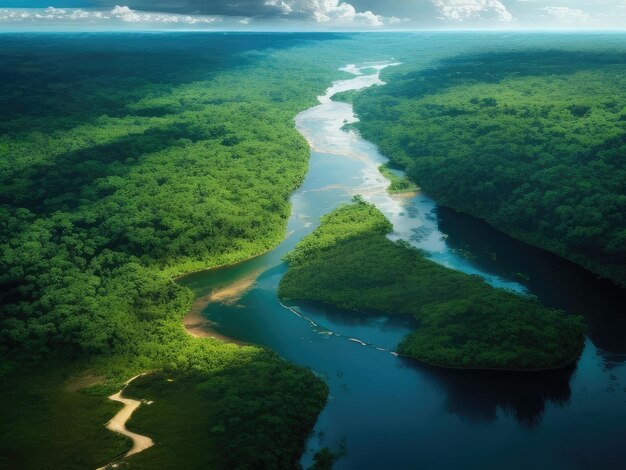 Una veduta aerea del fiume nella foresta