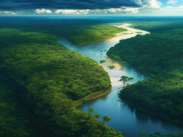 Una veduta aerea del fiume nella foresta