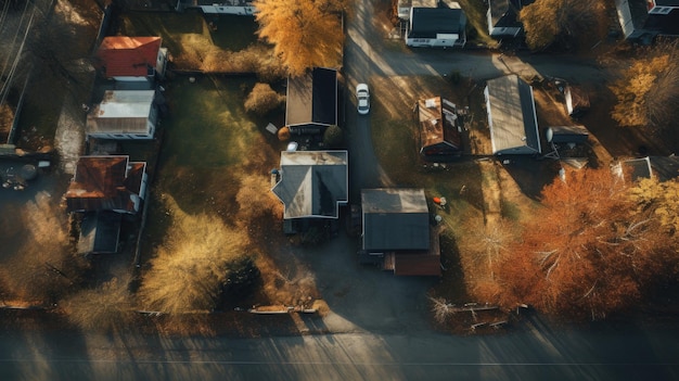 una veduta aerea di un quartiere residenziale con case e alberi.