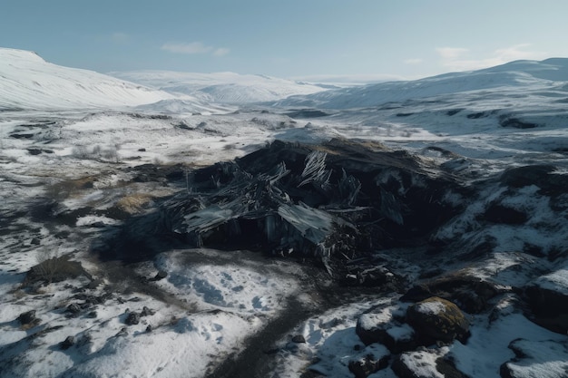 Una veduta aerea di una catena montuosa innevata AI generativa