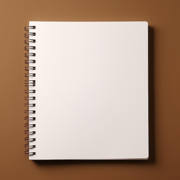 Una versione illustrativa minimalista di un quaderno bianco su sfondo marrone. Il design si concentra su linee pulite e semplicità