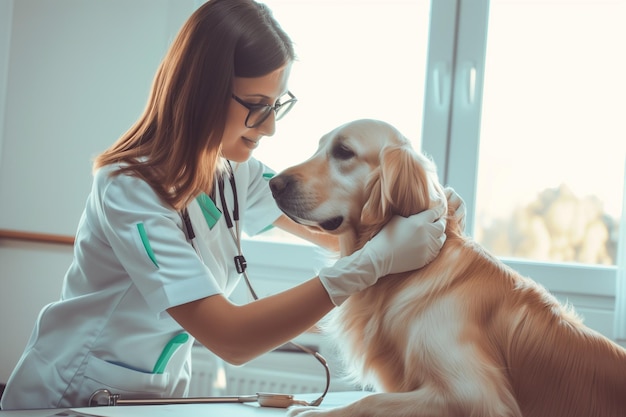 una veterinaria attenta esamina un cane ad un appuntamento