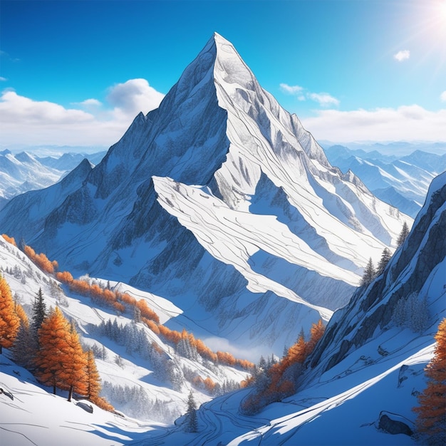 una vetta di montagna coperta di neve contro un cielo blu limpido catturare la bellezza incontaminata e il senso