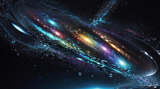 Una vibrante galassia vorticosa di molecole di bolle liquide, ognuna piena di essenza antiossidante