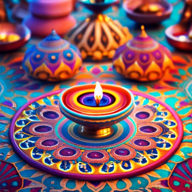 una vibrante immagine "Diwali Lights" con un diya al centro