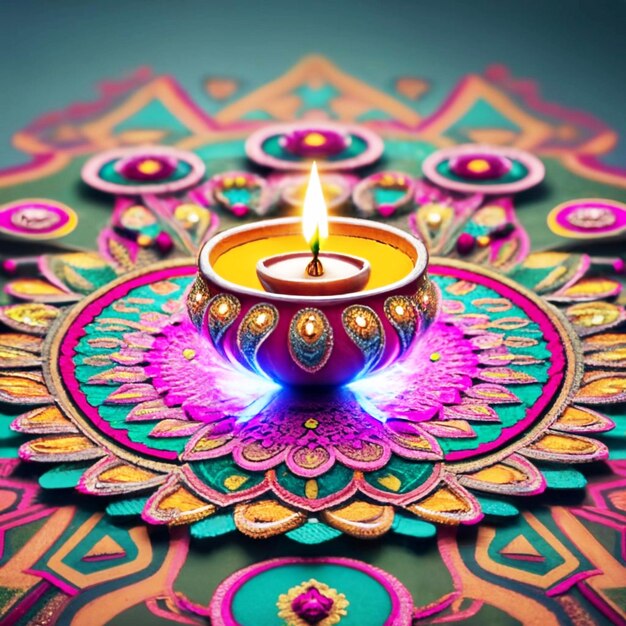 una vibrante immagine "Diwali Lights" con un diya al centro