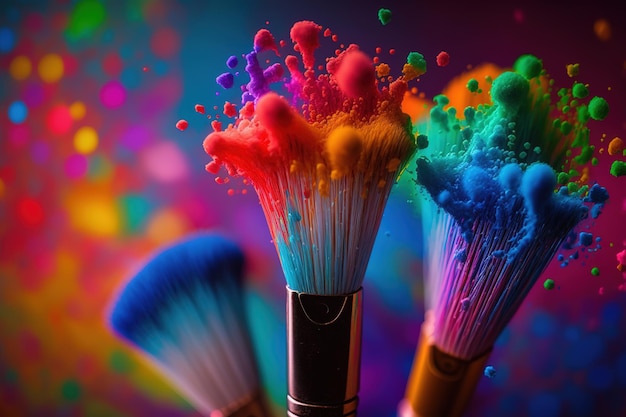 Una vibrante tela di espressione creativa che mette in mostra un arcobaleno di colori dalla pittura a pennello che è stata utilizzata da Ai gnerated