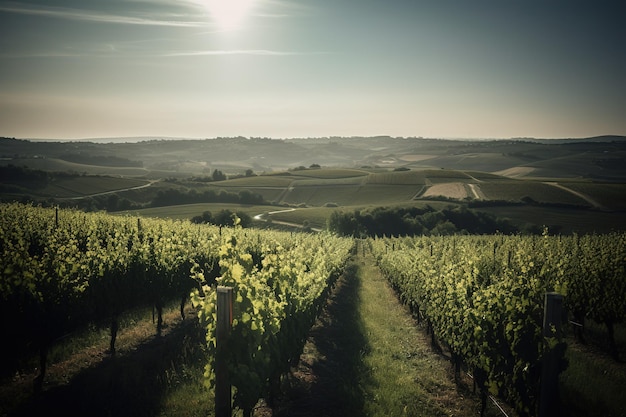 Una vigna annidata sulle colline è bagnata dalla luce del sole