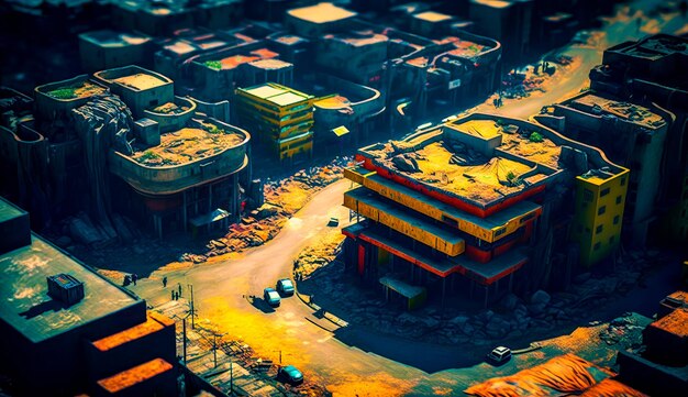 Una vista aerea della città con molti edifici AI generativa