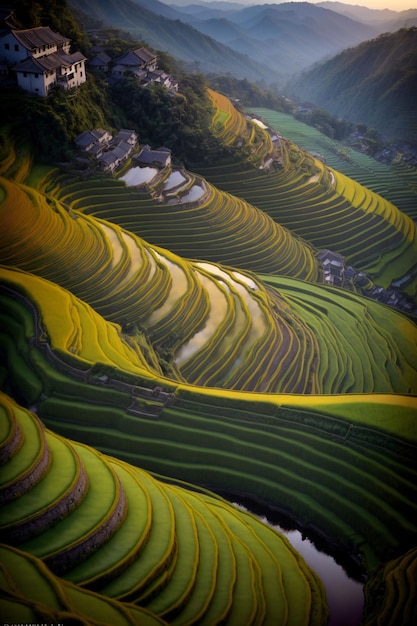 Una vista aerea di un campo di riso in Cina