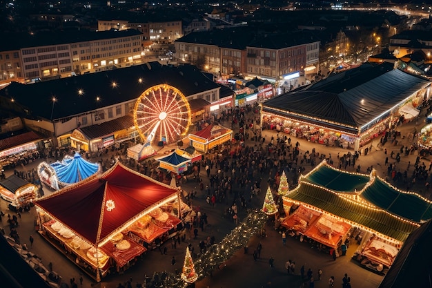 una vista aerea di un carnevale di notte