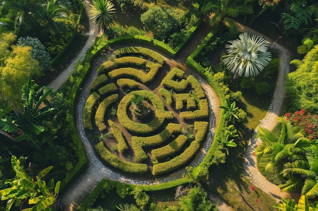 Una vista aerea di un giardino labirinto generato dall'AI