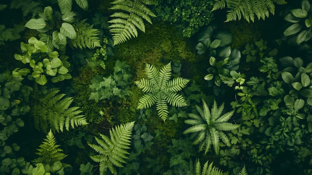 Una vista aerea di una densa vegetazione della foresta pluviale tropicale