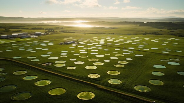 Una vista aerea mostra un vasto paesaggio agricolo pieno di numerosi pascoli come programmi incrociati