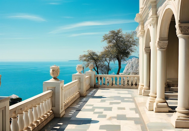 una vista da un castello che domina la spiaggia