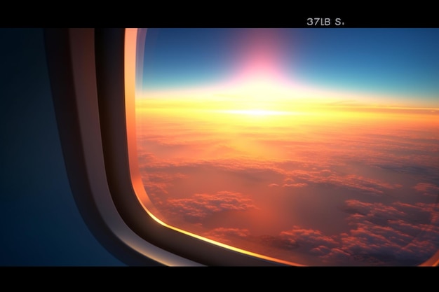 Una vista dal finestrino di un aeroplano Sorvolando la vista del suolo sopra un abisso in volo Splendida vista panoramica del tramonto attraverso il finestrino dell'aereo Salvataggio dell'immagine per il finestrino dell'aereo IA generativa