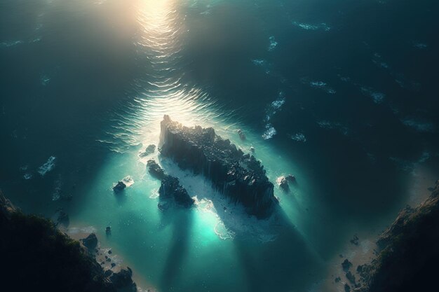 Una vista dall'alto dell'oceano tranquillo e incontaminato