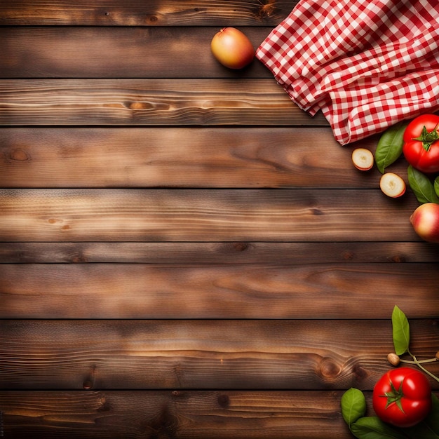 Una vista dall'alto dello sfondo del cibo da tavola in legno