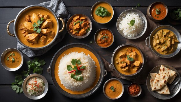 Una vista dall'alto di un pollo Korma meticolosamente preparato rivela strati di sapori e consistenze complessi