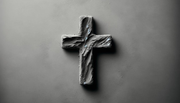 Una vista dall'alto di una croce cristiana fatta di cenere su una semplice religione simbolica