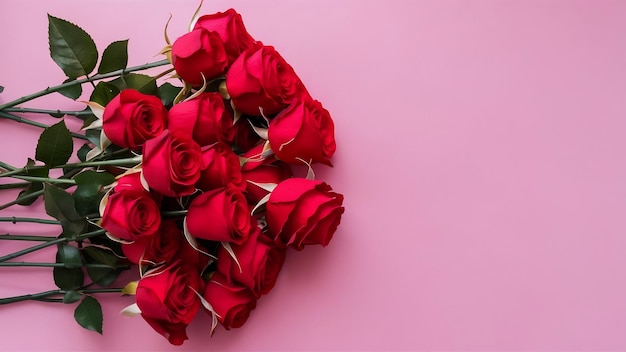 Una vista dall'alto rose rosse bellissimi fiori rossi isolati su tavolo e rosa