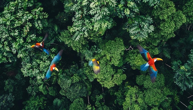 una vista dall'occhio di un uccello di un lussureggiante baldacchino della foresta pluviale