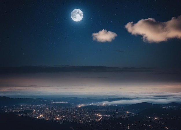 Una vista del cielo notturno con la luna sullo sfondo